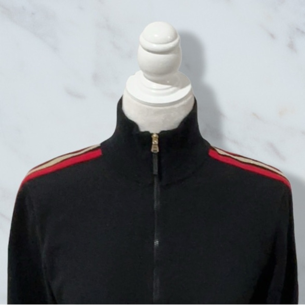 NWT LAUREN ACTIVE RALPH LAUREN Black Knit Golf Top Red Gold Metallic Accents Lg - Picture 4 of 13
